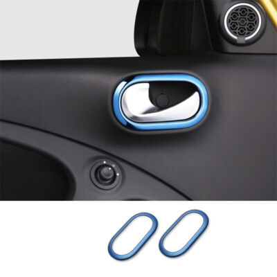 For Benz Smart Fortwo 2016-2018 Blue Steel Inner Door Handle Lock Frame Trim 2PC