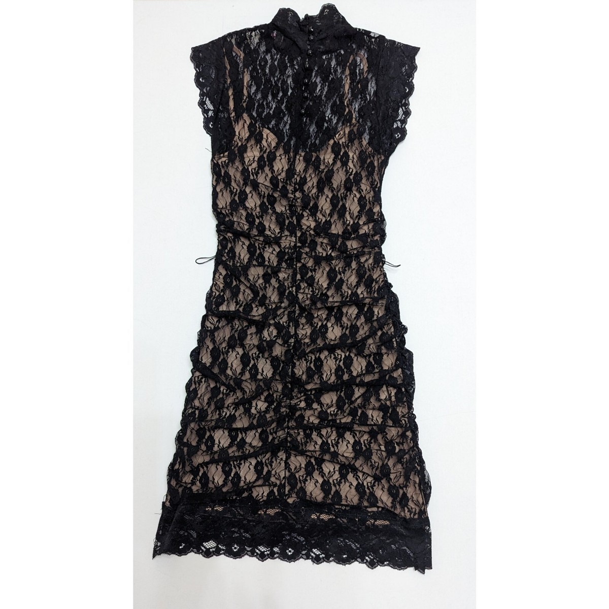 xoxo lace dress XOXO Collection Ruched Black Lace Dress Size S