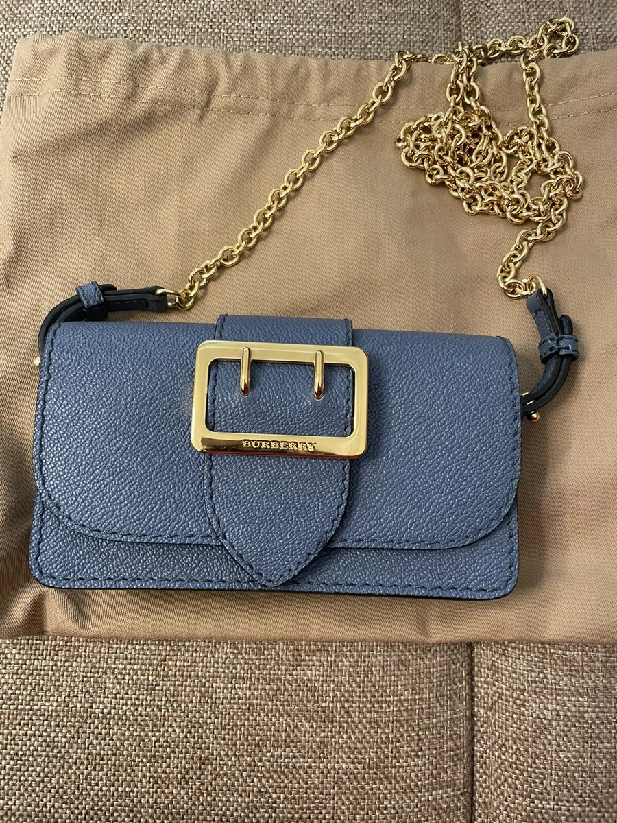 Burberry Bag Calfskin House Check Small Buckle Blue Handbag Authentic