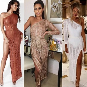 one shoulder metallic knit dress