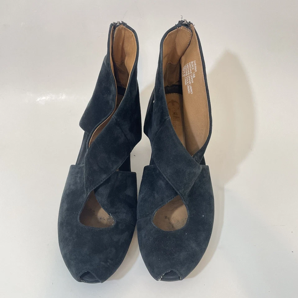 Botines Earthies x Earth Talla 10 Syriana Negro Gamuza Punta abierta Tacón Esculpido Foto 4 de 4