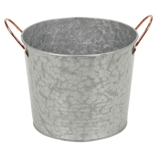 Round Galvanised Vintage Zinc Metal Champagne Chiller Ice Bucket - Picture 2 of 4