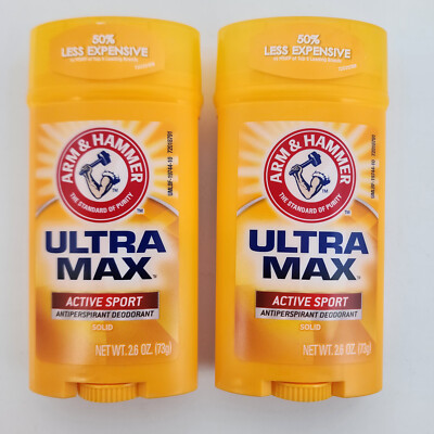 2 Pack Arm & Hammer Ultramax Deodorant Invisible Solid Active Sport 2.60 Oz Each