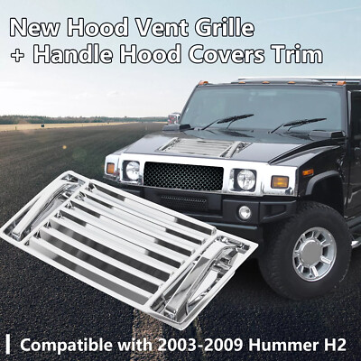 Hood Deck Vent Panel Grille W/ Aluminum Handle Covers Fits 2003-2009 Hummer H2