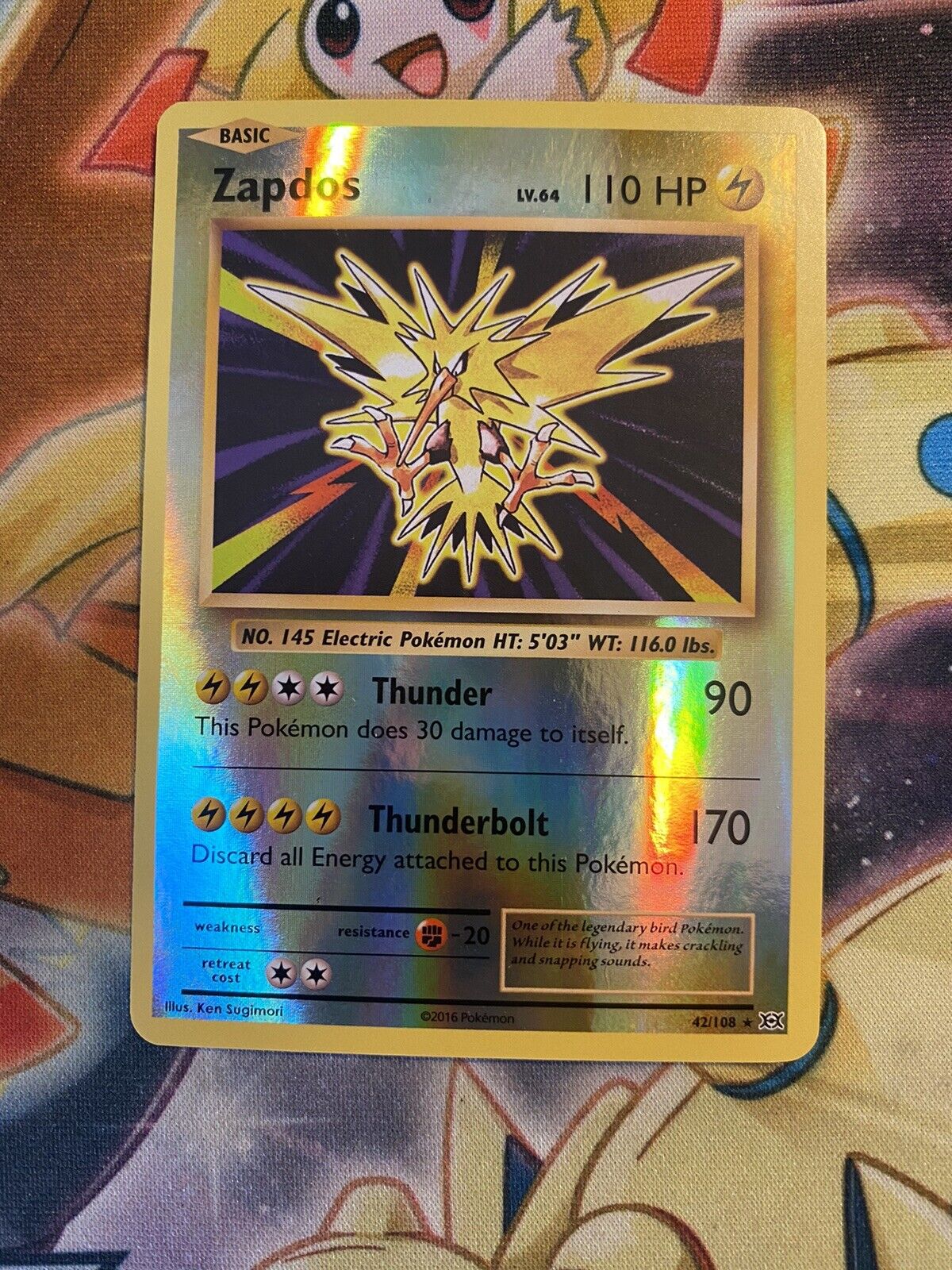 Zapdos REVERSE HOLO RARE 42/108 Pokemon TCG XY Evolutions Card NM Shiny  2016