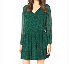 Michael Kors Green Purple Peacock Feather Fan Pleated Mini Party Dress Sz S
