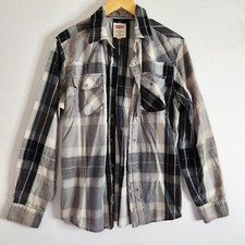 Levis Button Shirt Mens Medium Pearl Snap Western Lightweight Black Gray Collar