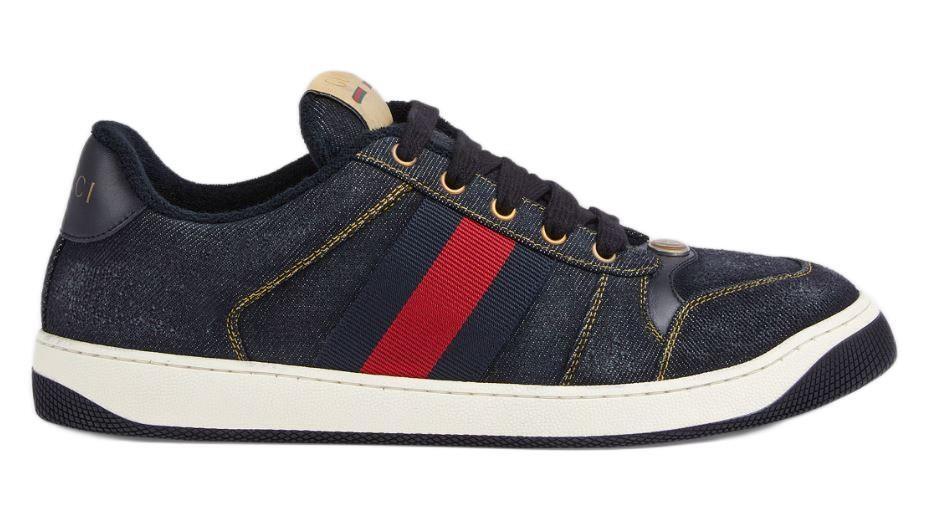 NEW GUCCI SCREENER MEN'S CURRENT BLACK DENIM WEB LOGO