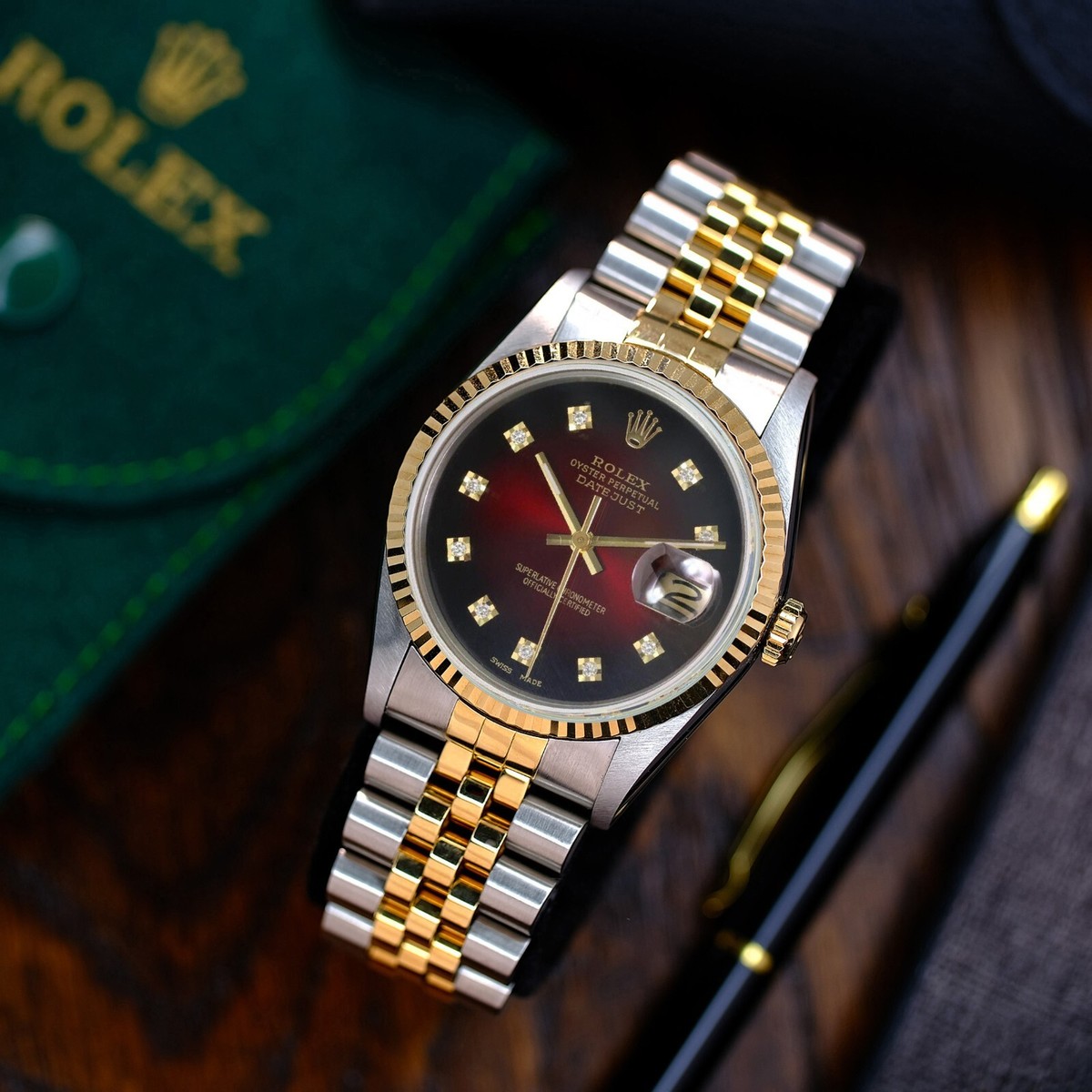 Rolex Datejust 16233 Two-Tone 18KY & Steel Red Vignette Dial