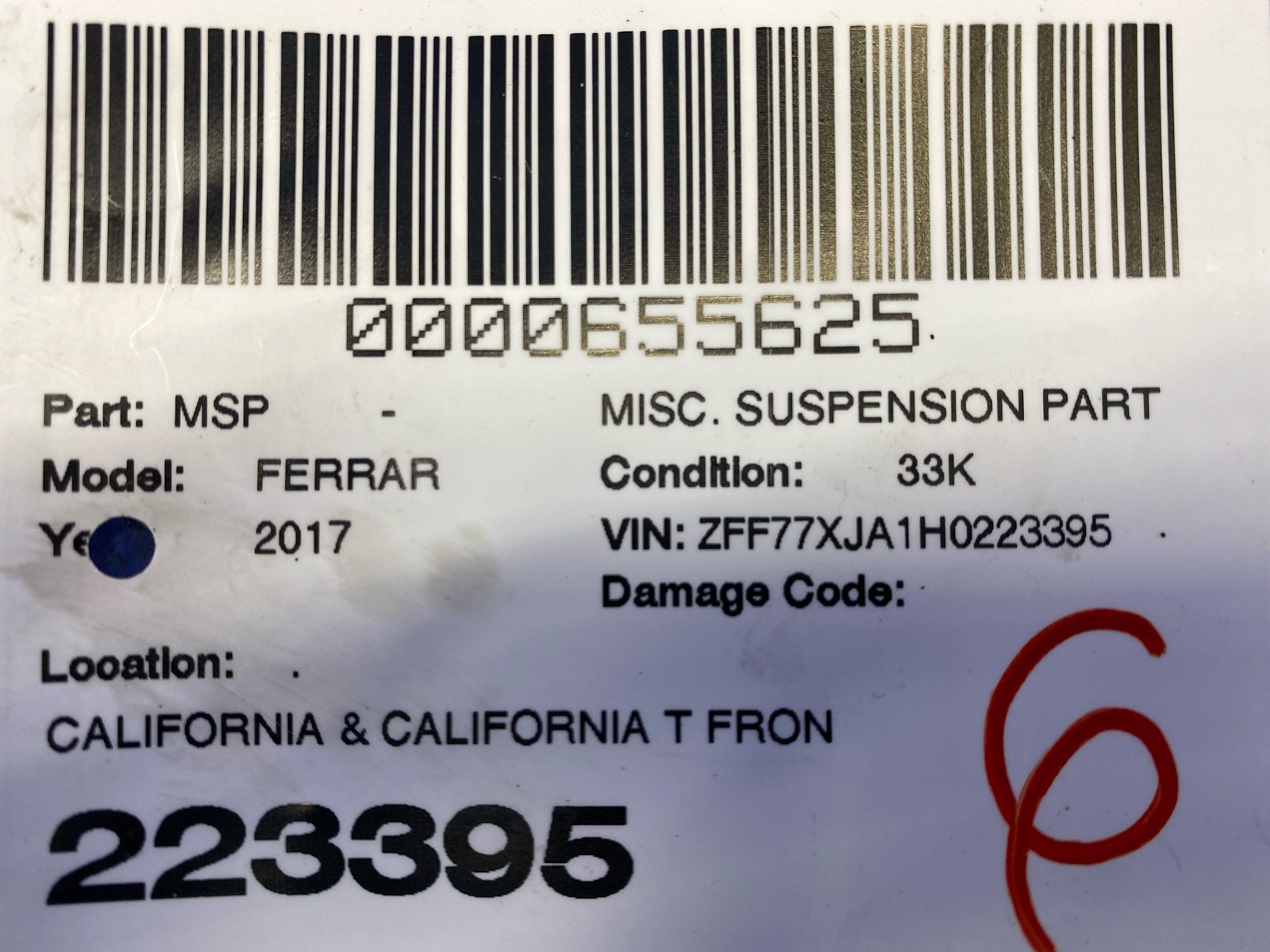 2008-2018 FERRARI CALIFORNIA T FRONT RH SUSPENSION LEVEL HEIGHT SENSOR 28307044