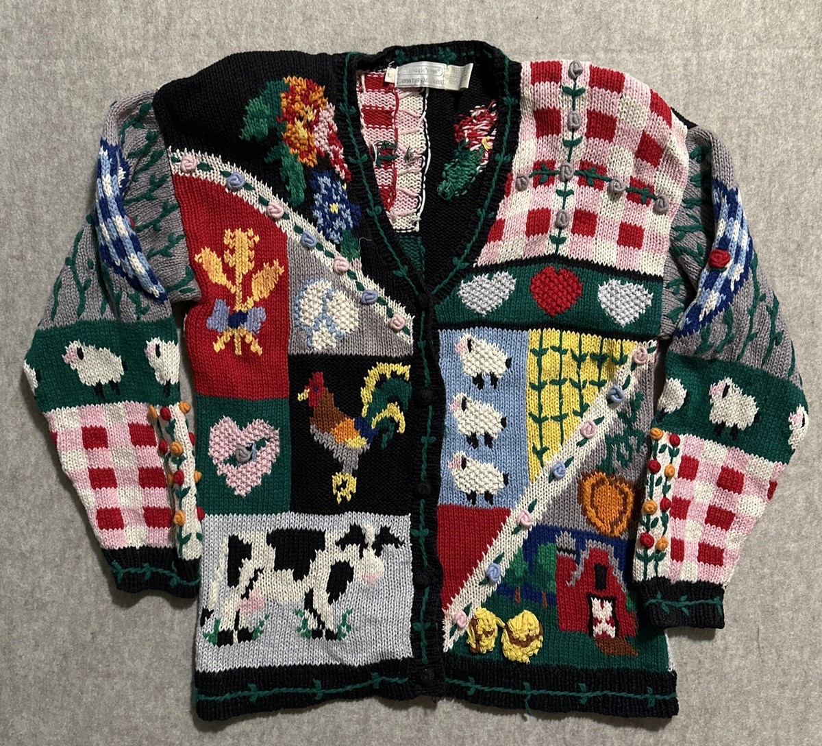 Vintage Eagle's Eye Sweater Large Barn Farm Animal Cow Knit