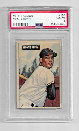 1951 BOWMAN BASEBALL CARD #198 HOF MONTE IRVIN RC PSA 4 NQ MLB NEW YORK GIANTS