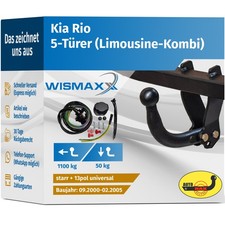 ANHÄNGERKUPPLUNG starr für Kia Rio 00-05 +13polig E-Satz ABE