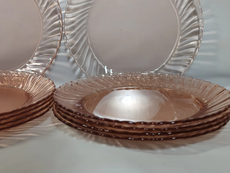 Набор из 10 обеденных тарелок PINK ARCOROC из розалинового стекла вихревые тарелки Cottage Core 9 дюймов - Изображение 4 из 4