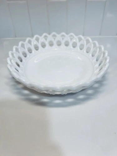 Vintage Milk Glass Lace Edged Bowl