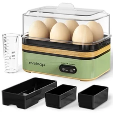 Evoloop Rapid Egg Cooker 6 Eggs Capacity - Soft, Medium, Hard Boiled, Poach