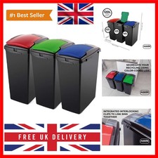Image of Recycling 40 Litre Set of 3 Waste Utility Plastic Bins with Interlocking Clip...