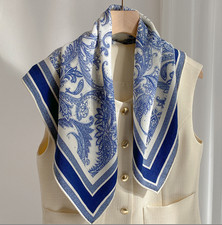 70 Cashmere 30 Silk Bandanna aquatic Print Shawl 26'' Scarf Neckerchief Wrap
