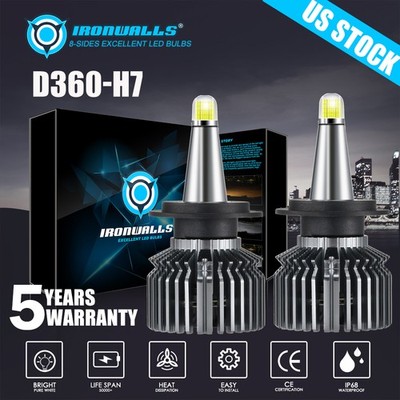 8-Sides 360° H7 LED Headlight Bulbs Kit High/Low Beam 6500K Super Bright White
