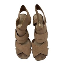*Prada Suede Leather Elastic Strappy Heeled Sandals Beige Women's Size 36.5