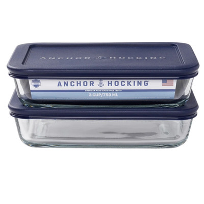 Anchor Hocking Glass Food Storage Containers with Lids, Set of 2