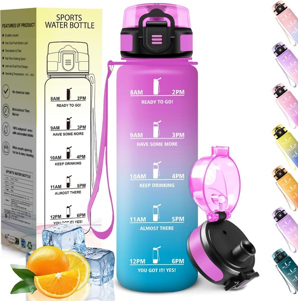 Trinkflasche 1L, Zeitmarkierung, Wasserflasche, Auslaufsicher, Trinkflasche-image