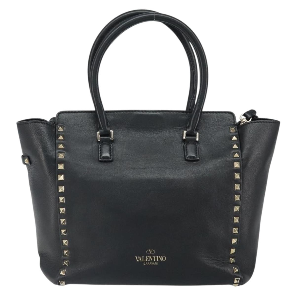 Valentino Garavani Rockstud Tote Soft Leather Black Leather Tote Bag Bag (Pre-Owned)