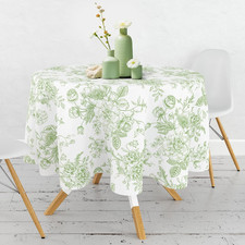 Green Floral Round Tablecloth 60 Inch Chinoiserie Flower Fabric Table Cover Wash