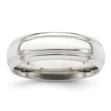 Sterling Silver 6mm Domed with Grooved Beveled Edge Fancy Band Ring Size 7