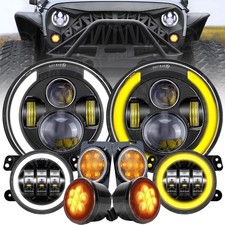 For Jeep Wrangler Jk 07-18 Combo Halo 7inch Led Headlights Turn Fog Lights Kits