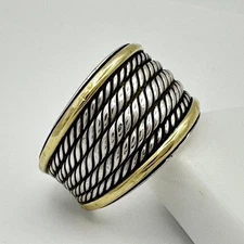 David Yurman DY 925 Sterling Silver 750 Yellow Gold Two Tone Cable Ring 8
