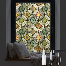 Window Privacy Film Static Clings Stained Glass Sticker with Installation Tools
