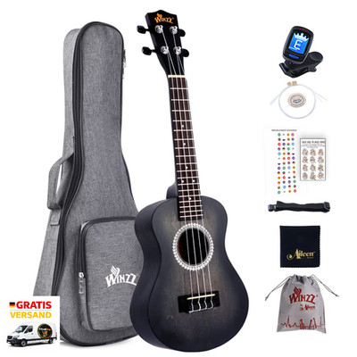 23 Zoll Ukulele Anfänger Set Mit Tasche Stimmgerät Gurt Noten Aufkleber