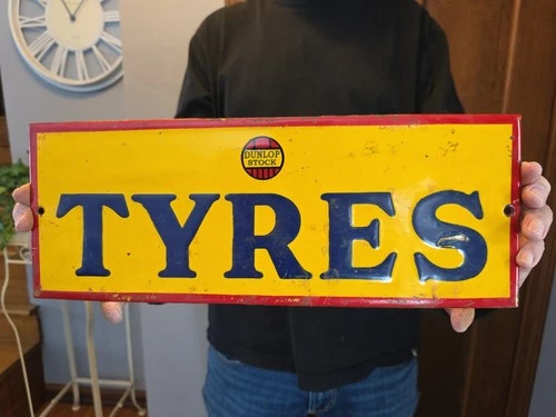 VINTAGE DUNLOP TYRES PORCELAIN SIGN PORCELAIN 16"x6"