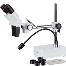 AmScope 10X-15X Binocular LED Stereo Microscope Boom Arm with Gooseneck Light