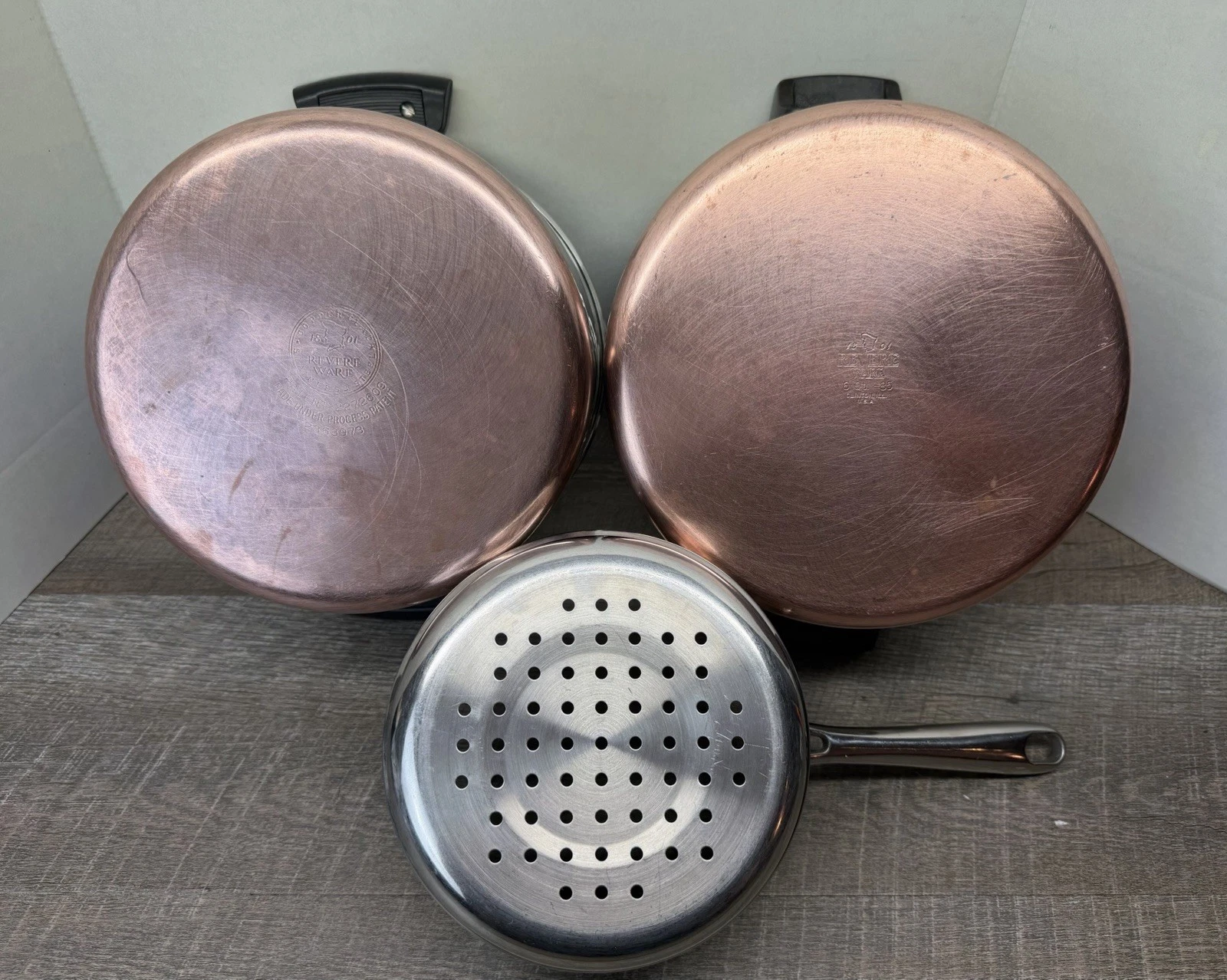 Vintage Revere Ware Copper Bottom Pot Set + Emeril Pro-Clad Sauce Pan No Lids