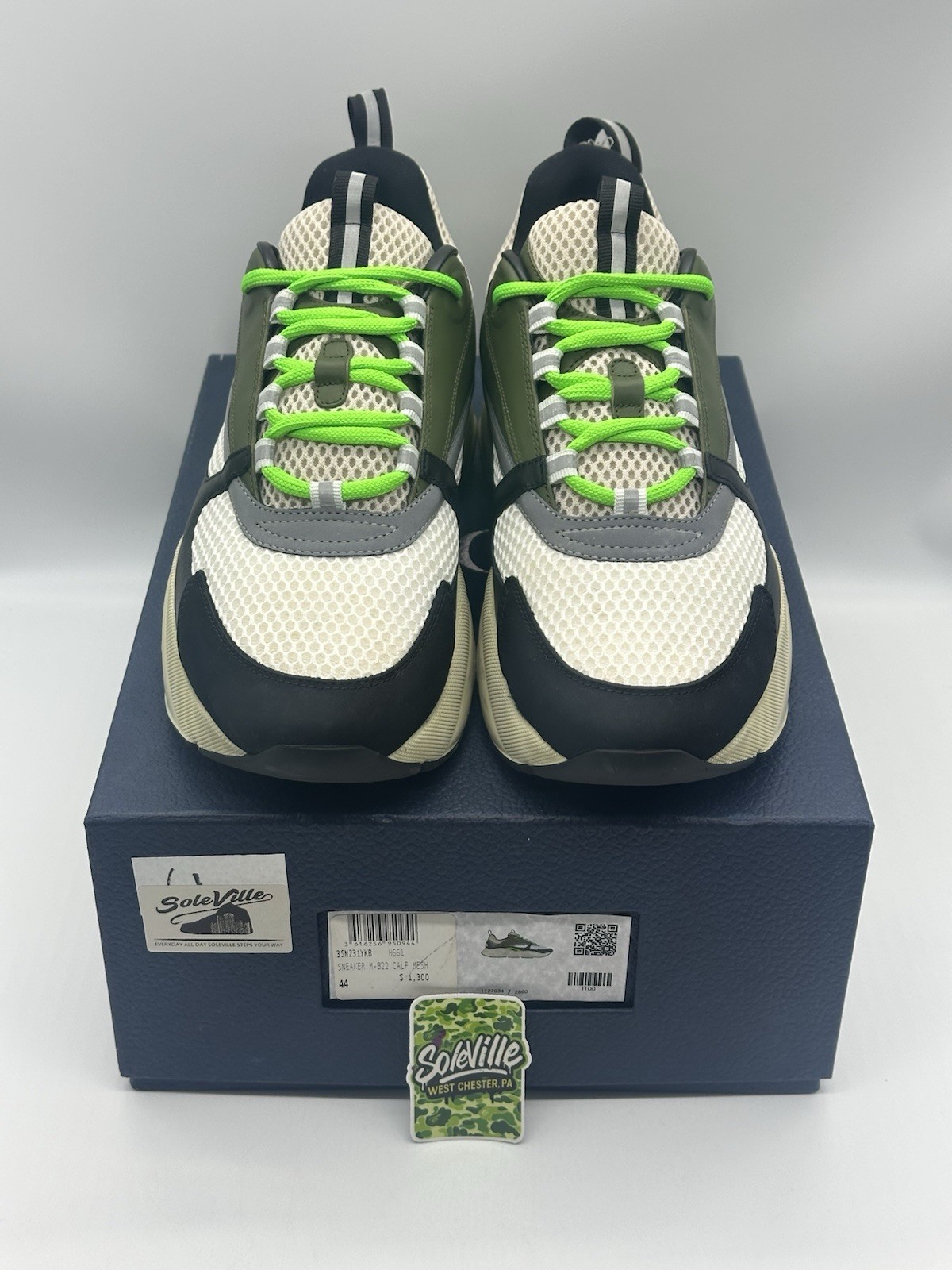Men's Size 44 Christian Dior B22 Sneakers White Green Navy image 2