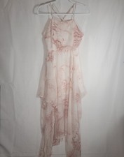 Fashion Nova Pink Abstract Marble Asymmetrical High-Low Chiffon Maxi Dress M