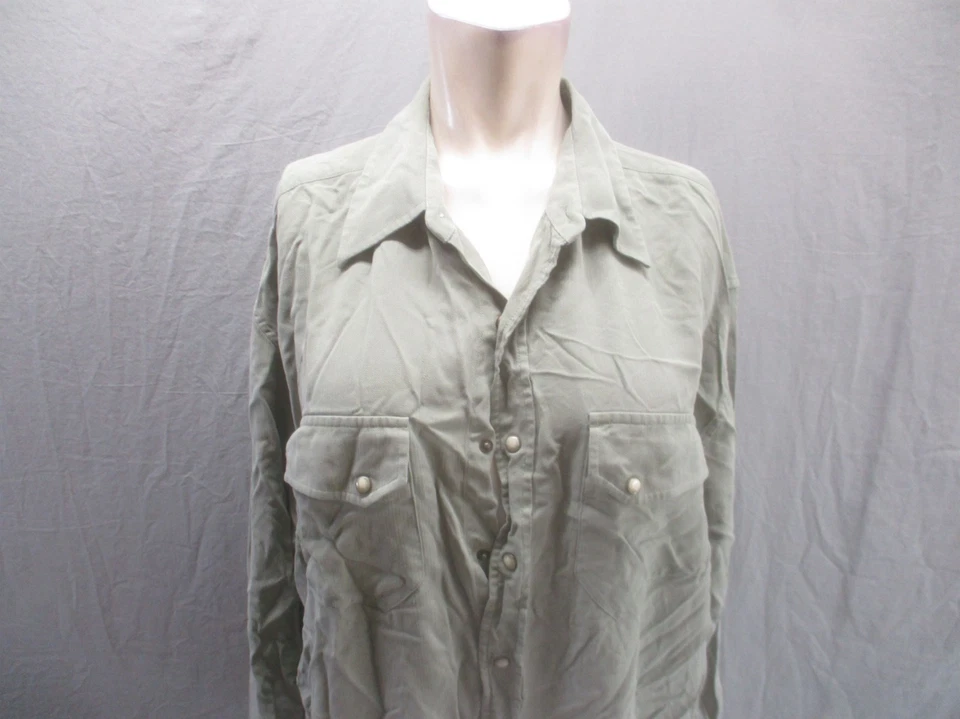 PENDLETON Size L Mens Olive 100% Silk Long Sleeve Snap Down Outdoor Shirt 212 - Image 2 of 4
