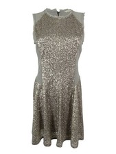 Rachel Roy Women's Sleeveless Sequin Flare Dress (4, Silver)