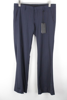 John Richmond Herren UK16 Blau Reine Wolle Gestreift Flach Vorne Kleid Hose