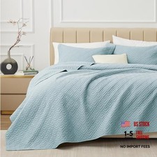 Coral Blue Quilt Set - 3 Piece - Lightweight Soft Full/Queen 02 - Coral Blue