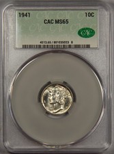 1941 Mercury Dime Cac Ms65 10c