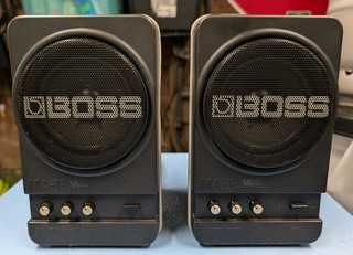 Boss MA 12V Roland Corp. Amplified Micro Monitor Speaker Pair. 3 Inputs. Works.