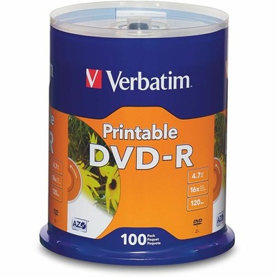 Verbatim DVD-R 4.7GB 16X White Inkjet Printable - 100pk Spindle
