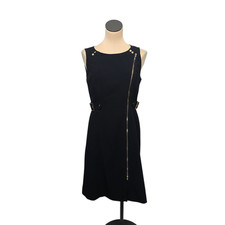 Calvin Klein Dress Womens 8 Sleeveless Asymmetrical Zip Moto Belted