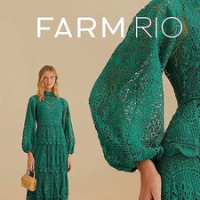 NEW FARM Rio Women Dark Green Guipure Lace Long Sleeve Maxi Dress Green Size XS