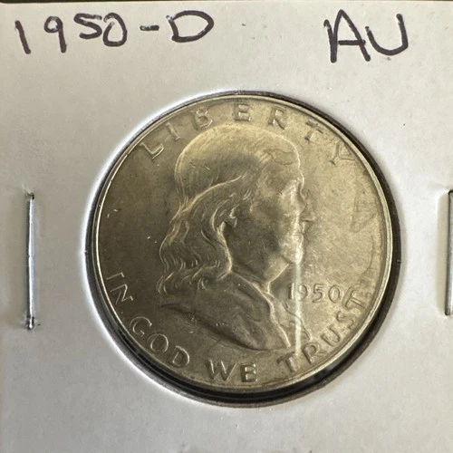 1950 D Franklin Half Dollar AU Details 90% Silver