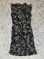 NWT Tommy Hilfiger Size 2 Shift Dress Blue Yellow Floral Ruffle Neck Sundress