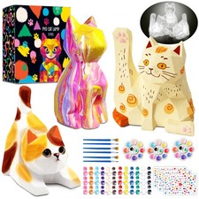 FUNZBO 3-Pack Paint Your Own Cat Lamp Kit, DIY Arts Crafts for Kids Ages 3